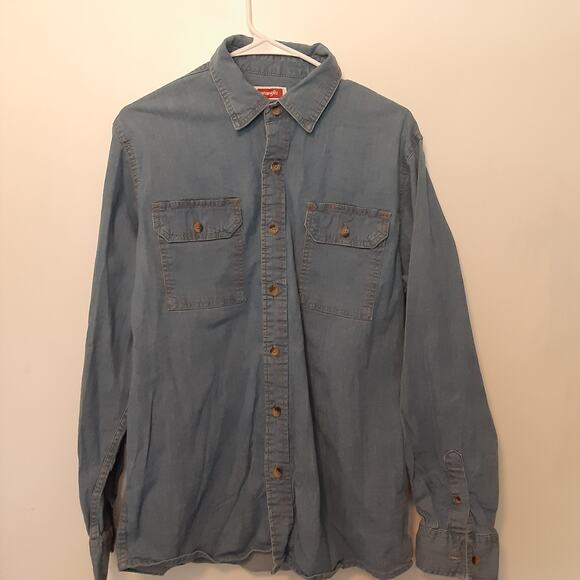 Wrangler Denim Western Shirt Long Sleeve Button Up Pockets Mens Medium - Picture 1 of 8